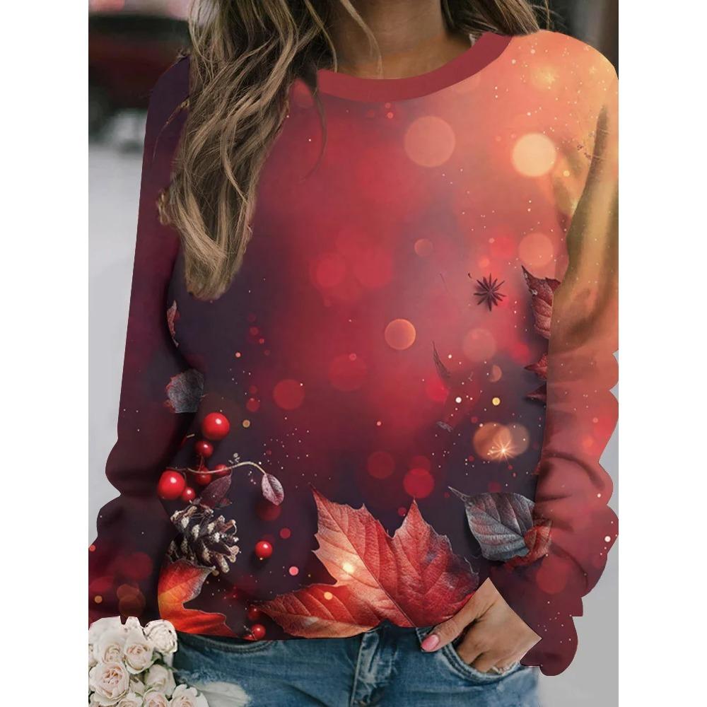 Autumn Cute Squirrel Leaves 3d Print Long Sleeve T-Shirt Women's Fashion Casual Oversized Fashion Comfortable T-shirt
