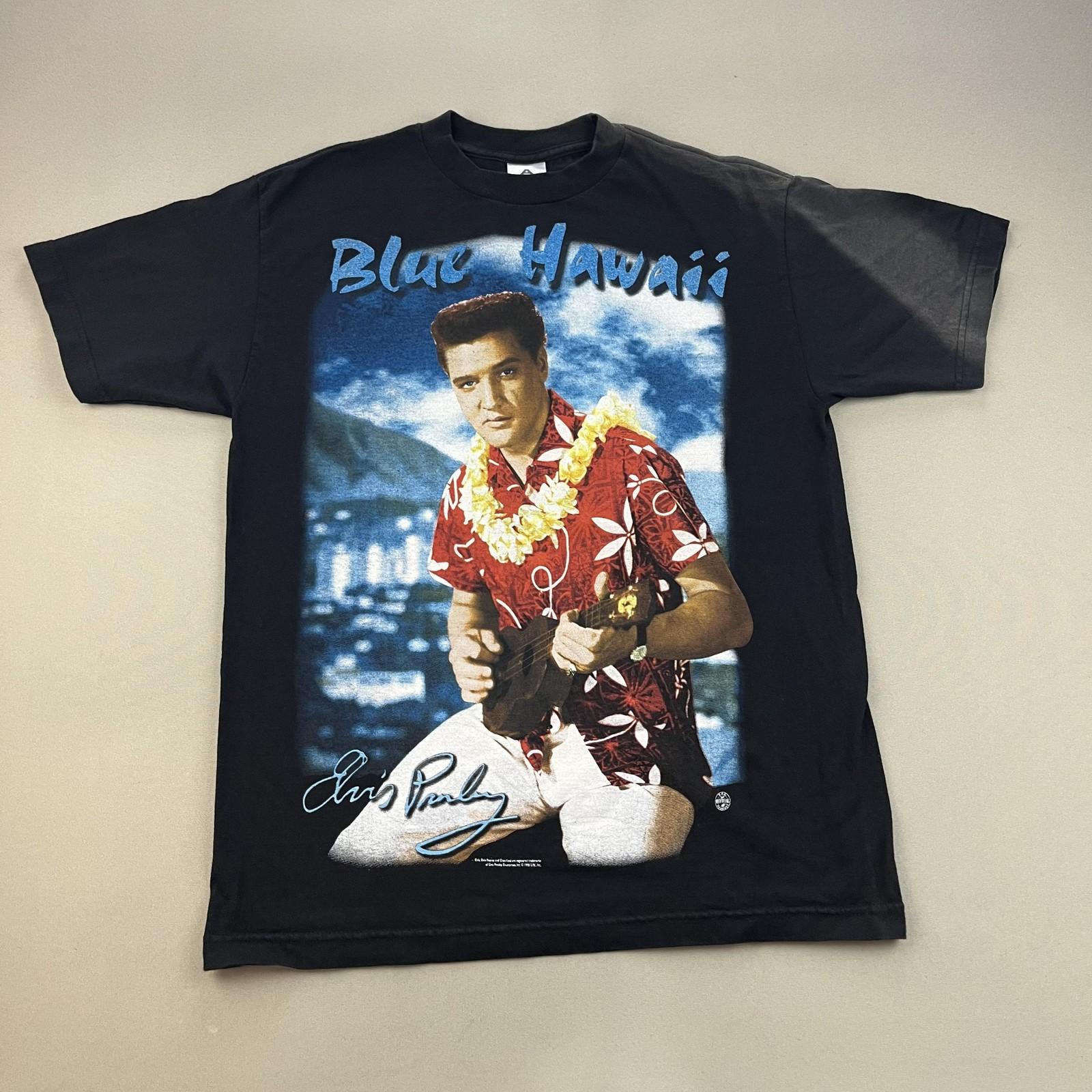 Vintage Elvis Presley T-Shirt Mens Medium Black Blue Hawaii King Rock Roll 90s XL