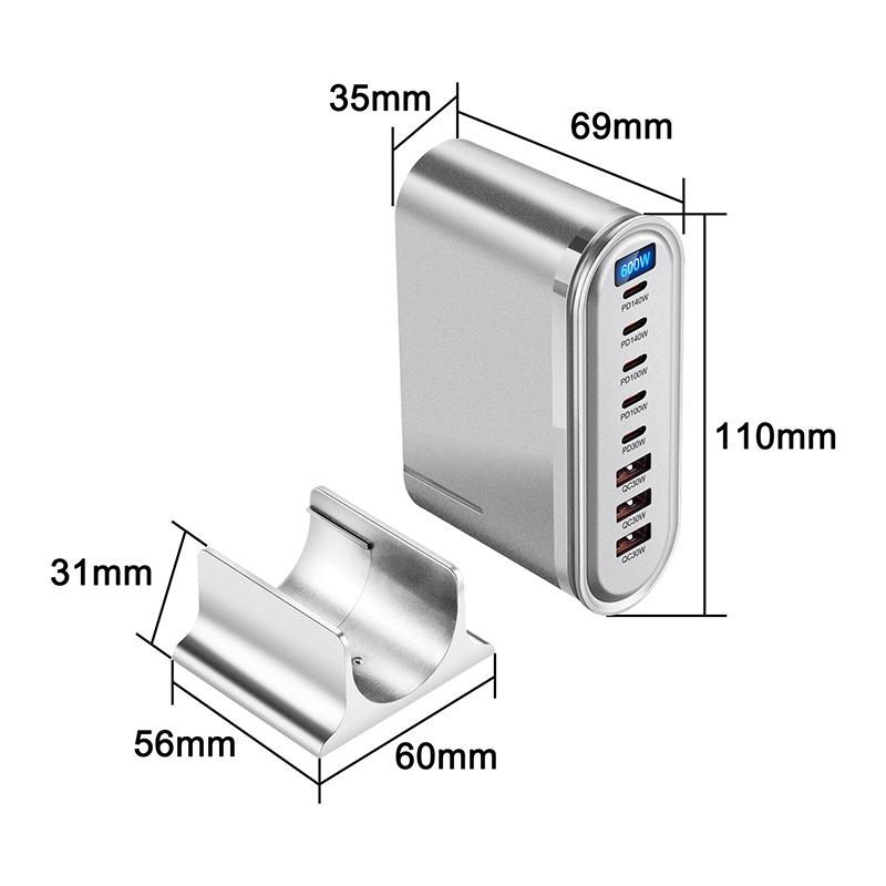 600W Gan Charger Hub Multi Ports Qc Pd Usb Type C Fast Charging Station Adapter For Iphone 16/15 Ipad Macbook Laptop Tablet