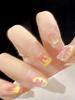 Secret Lives Acrylic Fake Reusable False Artifical Press On Nails Translucent Lemon Design With Red Color Path And Glitter Design 24 Pieces Kit