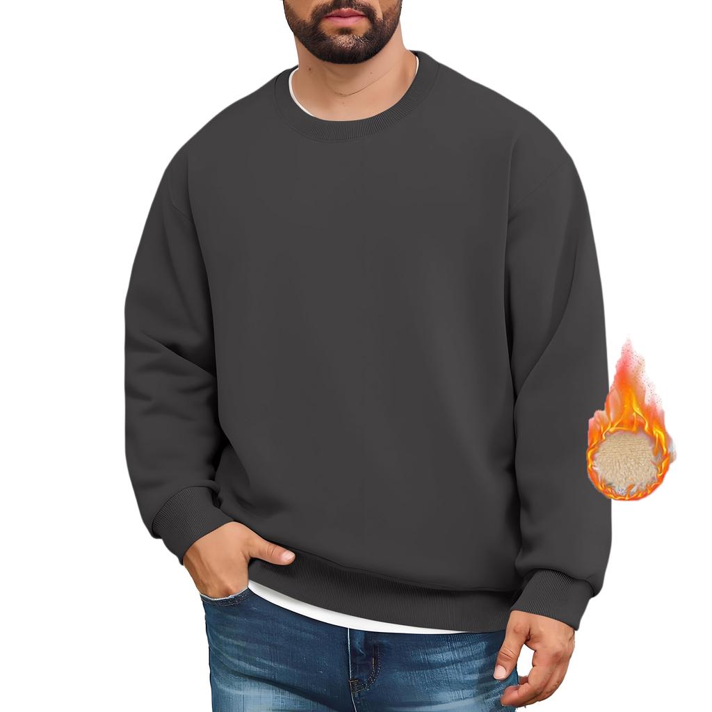 Men's Lined Sweatshirts Premium Heavy-weight Fleece Pullover Thick Thermal Sweatshirts