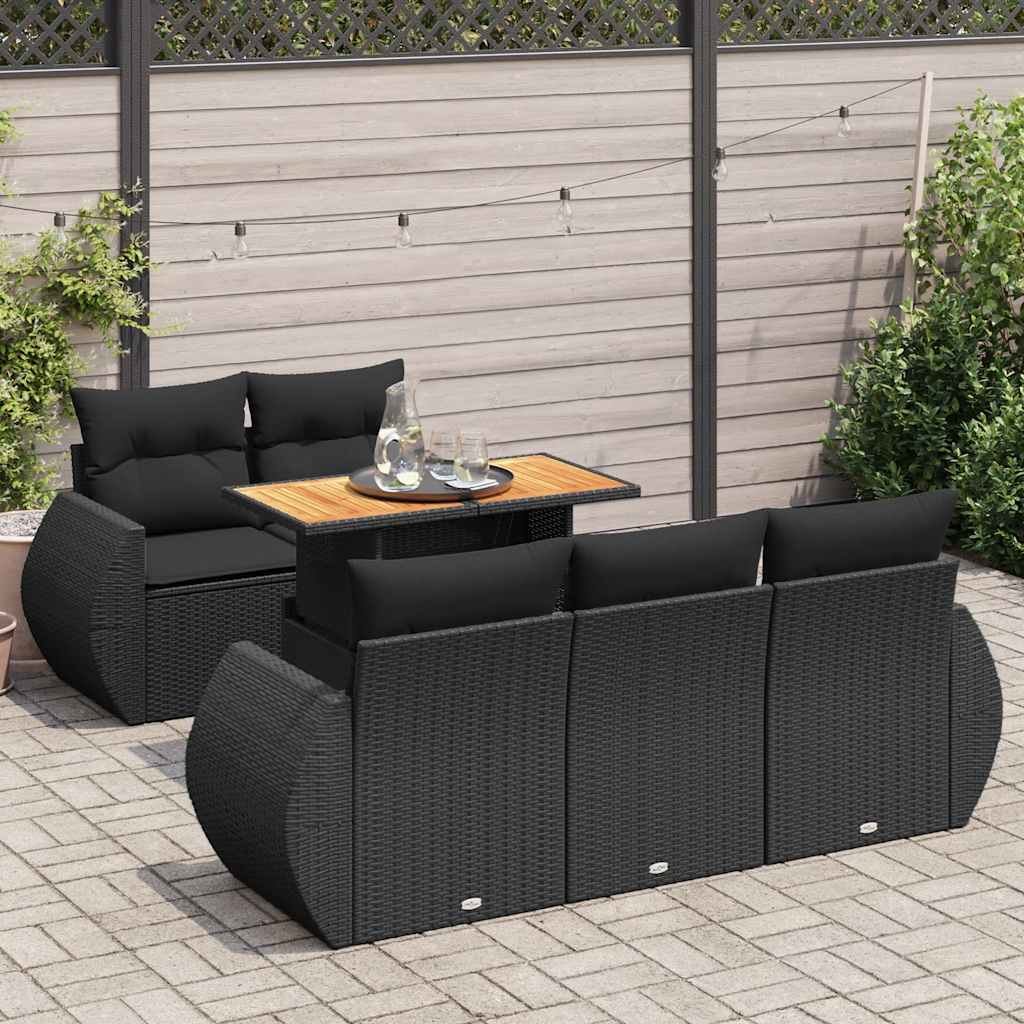 Vidaxl 6-Cz. Set di Mobili da Giardino con Cuscini, Polyrattan Nero