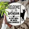 2D Flat Aluminium Bathroom Welcome Sign with Black Cat Pattern - Funny Decorative Sign & Plaque - Ideal for Bathroom Wall Decoration - Home Hanging
