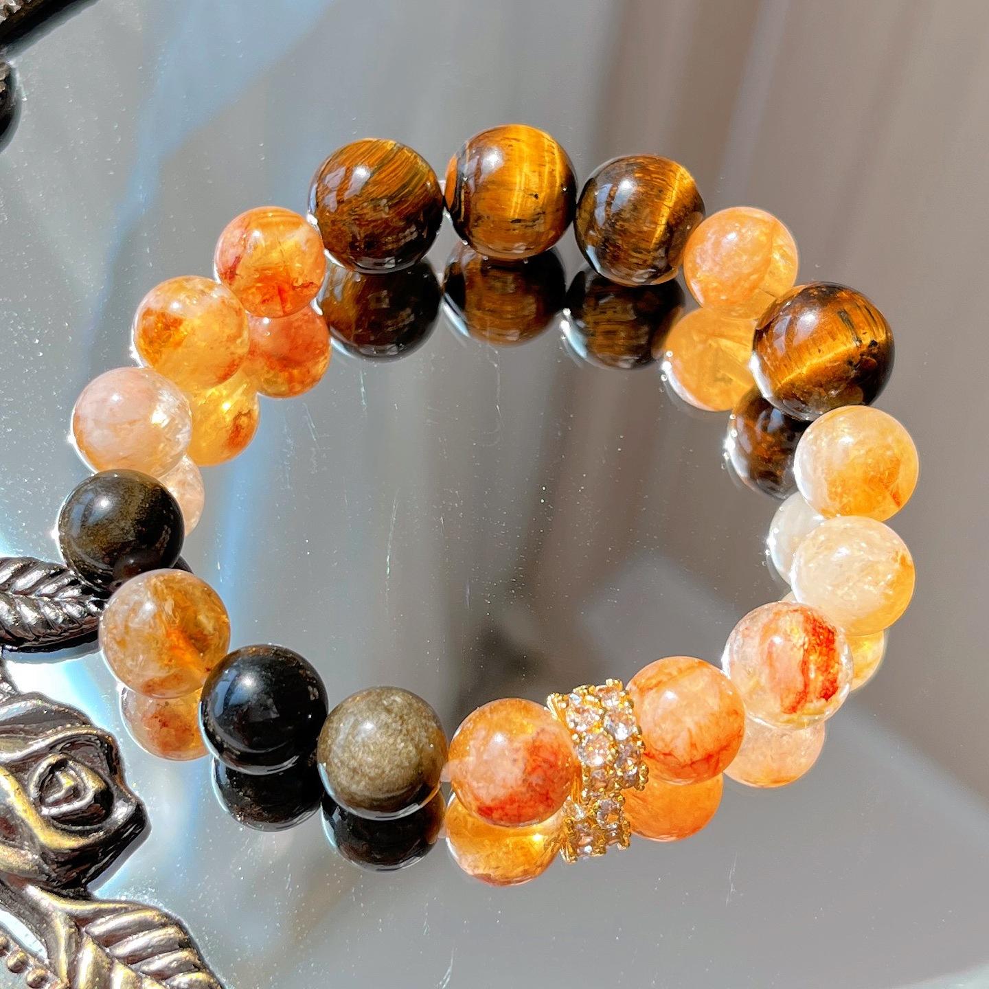 Natural Honey Milk Cover Citrine Tiger S Eye Obsidian Design Bracelet Bracelet