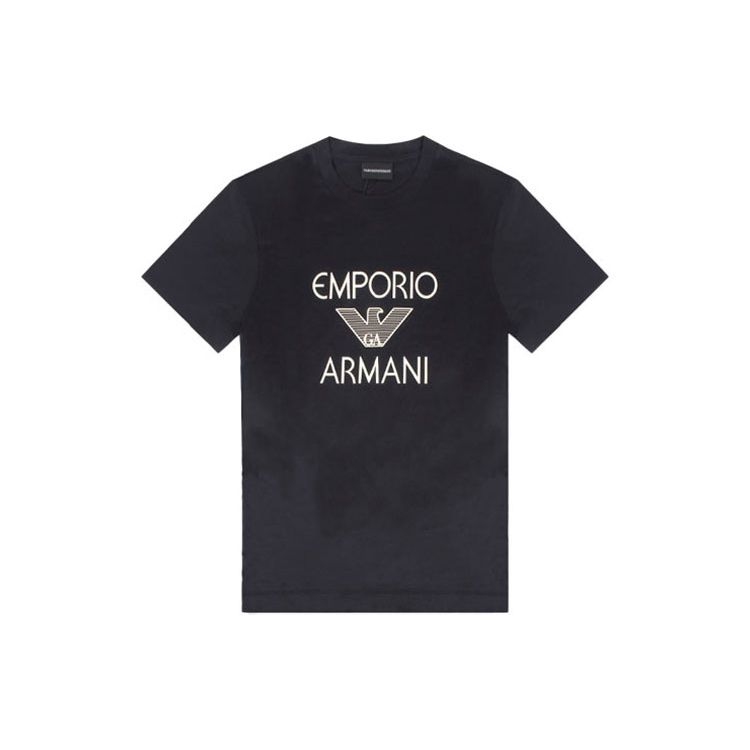 Emporio Armani Letter Eagle Logo Bedrukt Rechtvallend T-shirt met Korte Mouwen Heren tops Zwart 3K1TAF-1JUVZ-0999 M