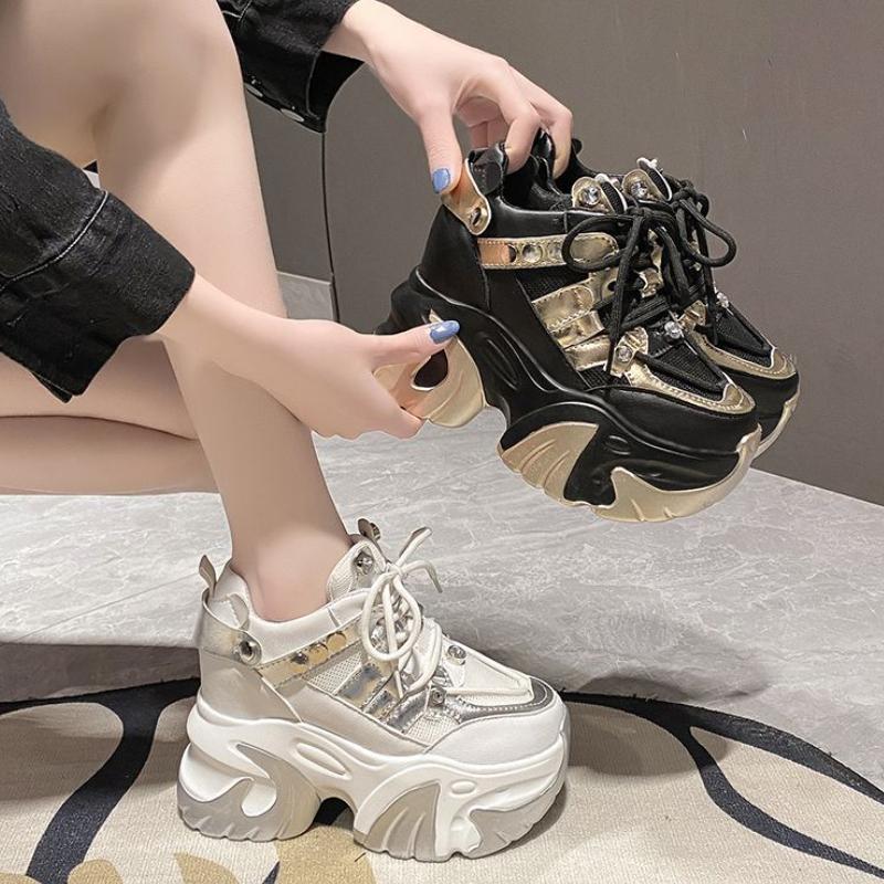 

Весенние женские кроссовки на массивном каблуке 10 см, спортивная обувь на высокой платформе со шнуровкой, женские кожаные кроссовки с дышащей сеткой