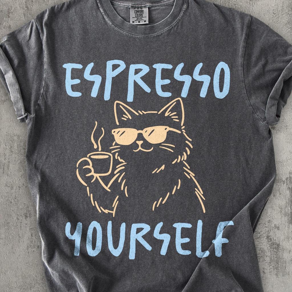 Funny Espresso Yourself T shirt, Coffee CaT shirt, Cat Lover Tee, Coffee Lover Gift, Cute Cat Graphic Tee, Barista Humor Shirt