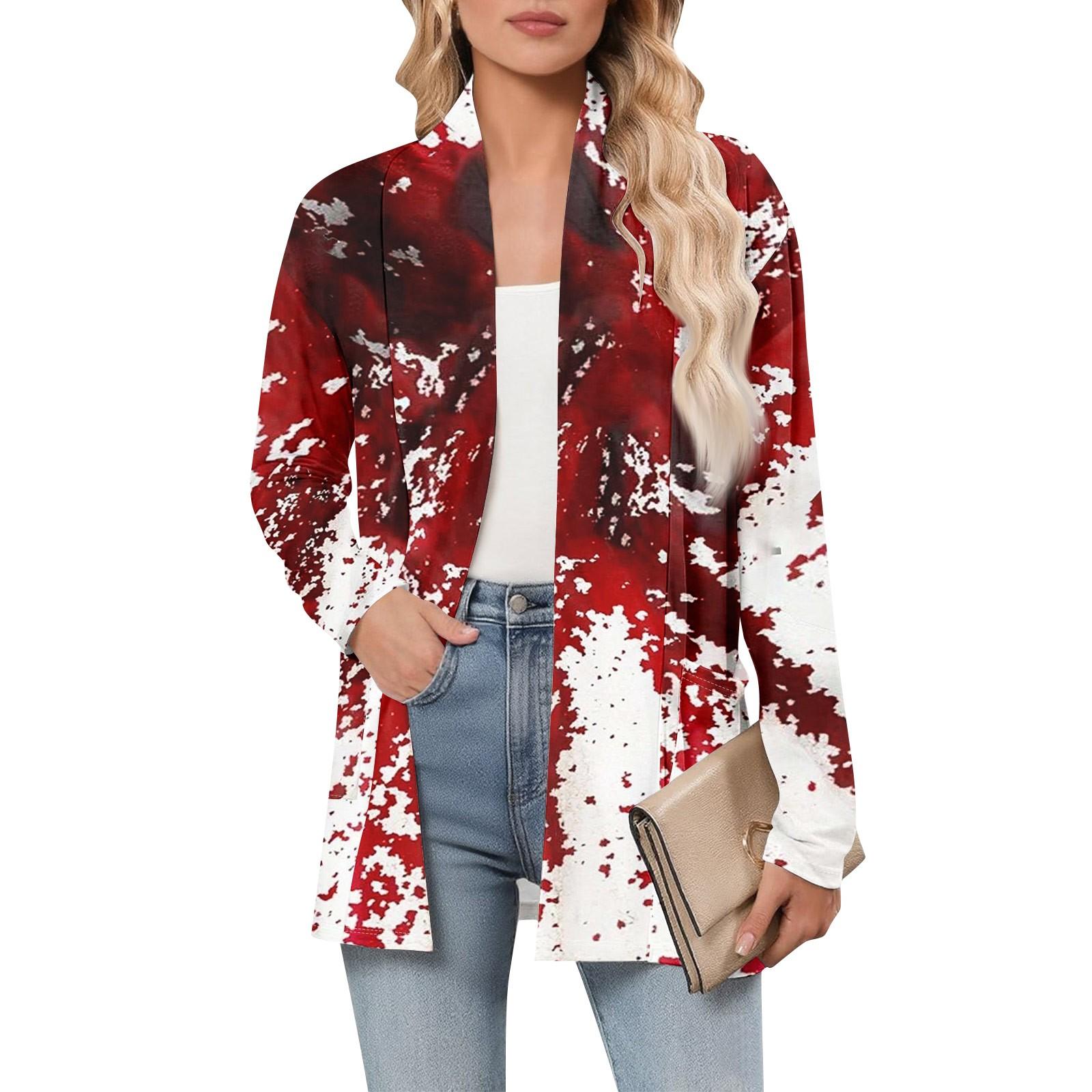 

Женский кардиган с длинным рукавом, V-образным вырезом, модная рубашка с принтом на Хэллоуин, легкий, повседневный, свободный, тонкий кардиган с карманами XL