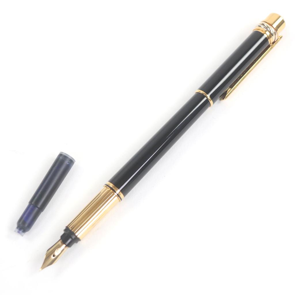 Excellent Cartier Fountain Pen Trinity Cap Type Black Gold 18K Mens Used