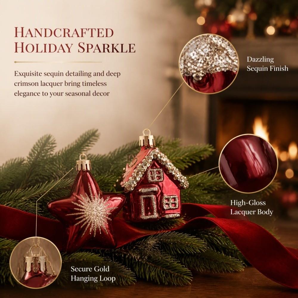 Irregular Design Christmas Hanging Ornaments Red Painted Holiday Decorations Holiday Scene