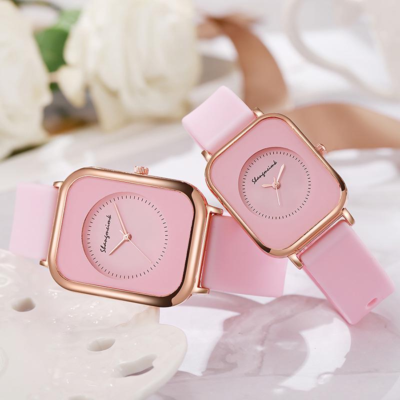 Student Women's Casual Quartz Watch with Square Face and Silicone Strap
