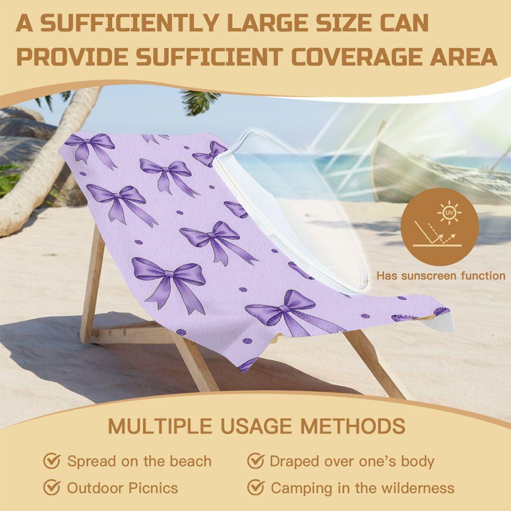 Cute Purple Bow Print Beach Towel Bath Towel Quick Dry Sand Free Soft Microfiber Towel for Swimming Pool Travel Home Decor