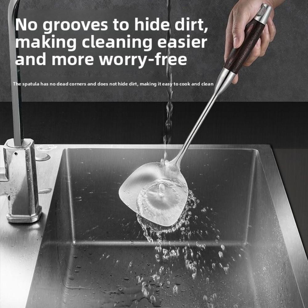 Stainless Steel Kitchen Utensil Set Wooden Handle Long Slotted Turner Anti Scald Professional Spoon Ladle Colander Restaurant
