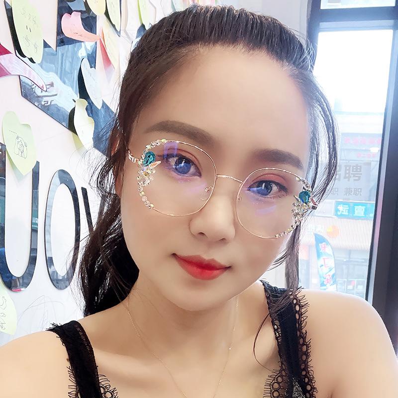 Rhinestone Anti-blue Glasses for Women Anti-fatigue Protection Without Makeup Slimming Flat Light Glasses for No Degree Diamond Inserts
