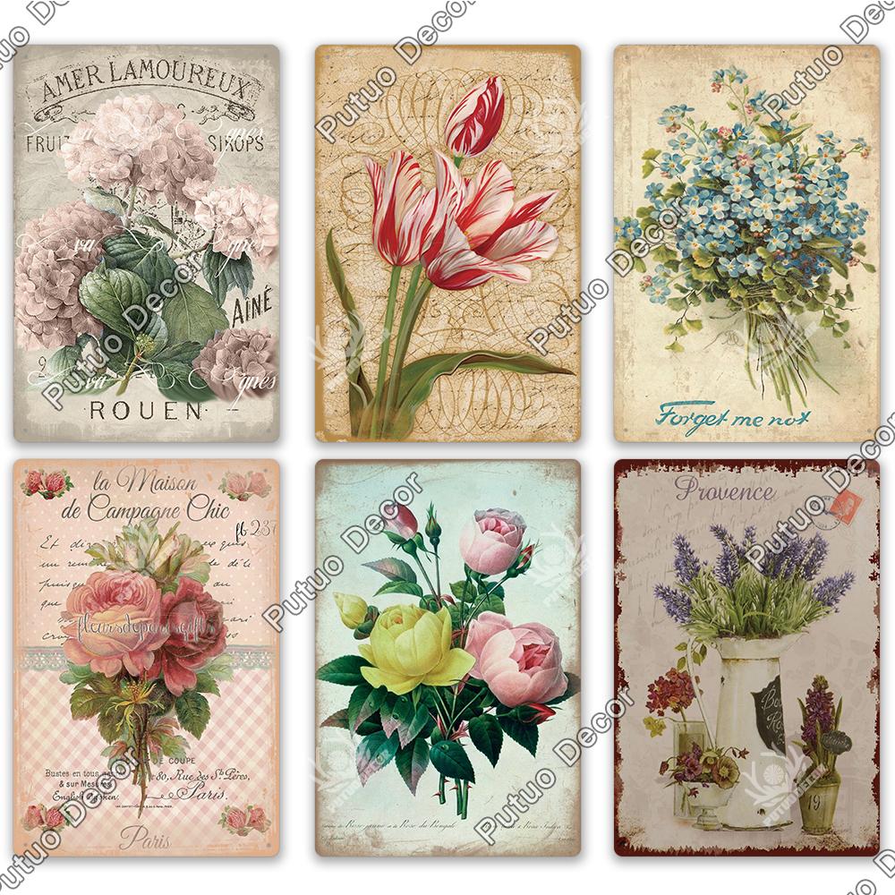 Decor Flower Plaque Metal Vintage Tin Sign Wall Decoration Posters for Home Garden Kitchen Living Room Iron Painting