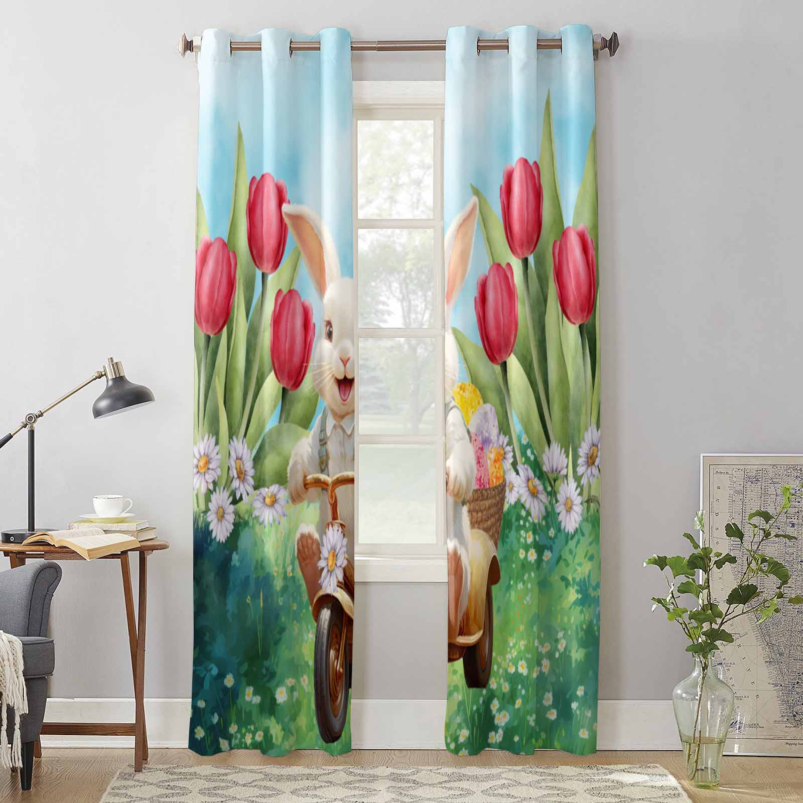 Пасхальный кролик тюльпаны маргаритки оконные шторы для гостиной спальни шторы — фото 3