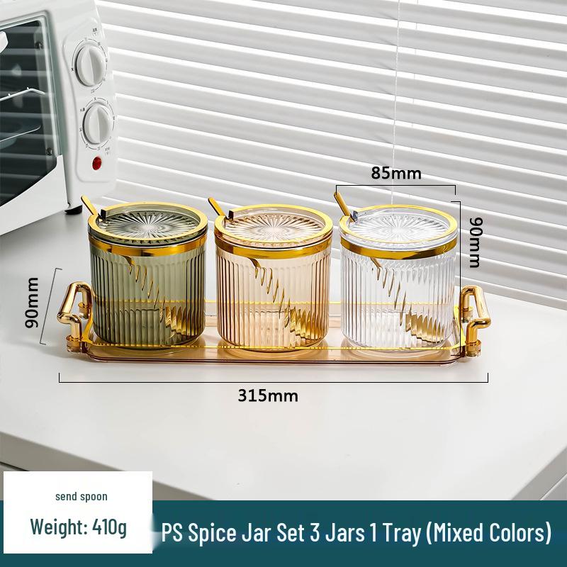 Premium Plastic Seasoning Box & Soy Sauce Bottle Set for Kitchen - Includes Salt, MSG, and Spice Jars