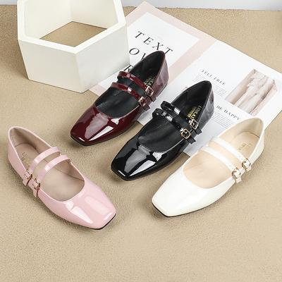 Women's Mary Jane Flats Casual Comfortable Square Toe Slip On Double Strap Ballet Flat Shoes for Women Faux Patent Leather Work Party Dressy Shoes