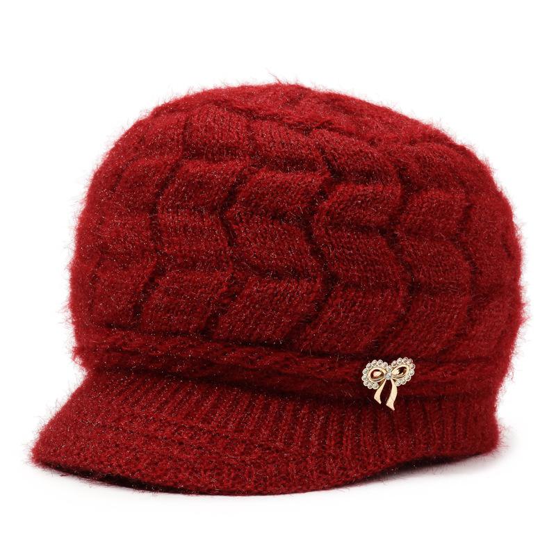 

Осенне-зимняя женская шапка Толстая шерстяная шапка с козырьком Шапка для среднего и пожилого возраста Вязаная шапка Шапка для мамы Шапка-пуловер