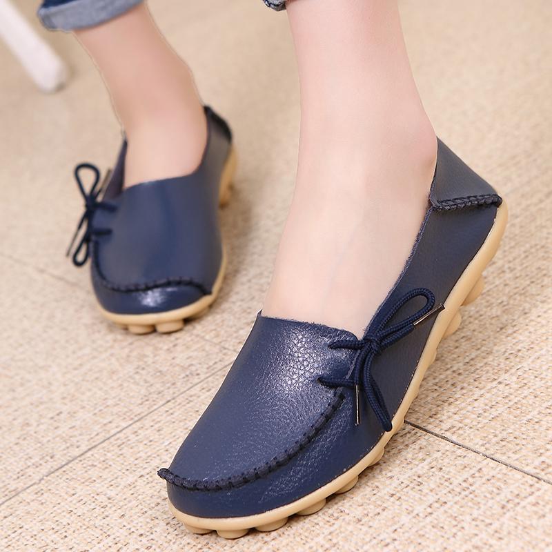Women Flats Genuine Leather Fashion Walking Women Shoe Moccasins Ballet Flats Oxford Nurse Shoes Black Plus Size Ladies Shoes