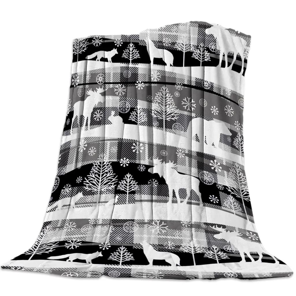 Christmas Winter Animals Checkered Buffalo Blankets Throw Cover Fleece Comfort Warm Room Couch Home Bedspread Blanket