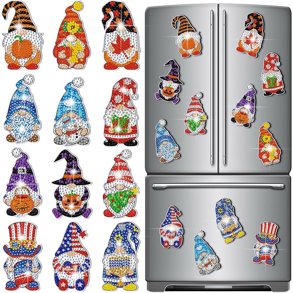 

12Pcs Acrylic Skeleton Fridge Stickers Diamond Art Magnets Decals Diamond Painting Refrigerator Magnet for Adults Kids Beginners