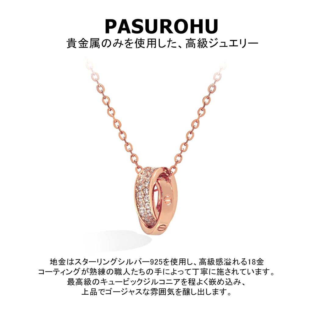 Necklace for 18K Gold 925 Highest Quality Cubic Zirconia Double Rose with Genuine Jewelry [Pasurohu] Women, K18, Coating, Silver, Pendant, Ring,
