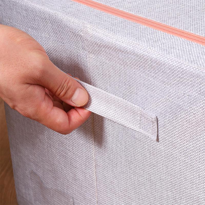 Foldable Cotton Linen Storage Box with Lid - Moisture & Dust-Proof Steel Frame Container