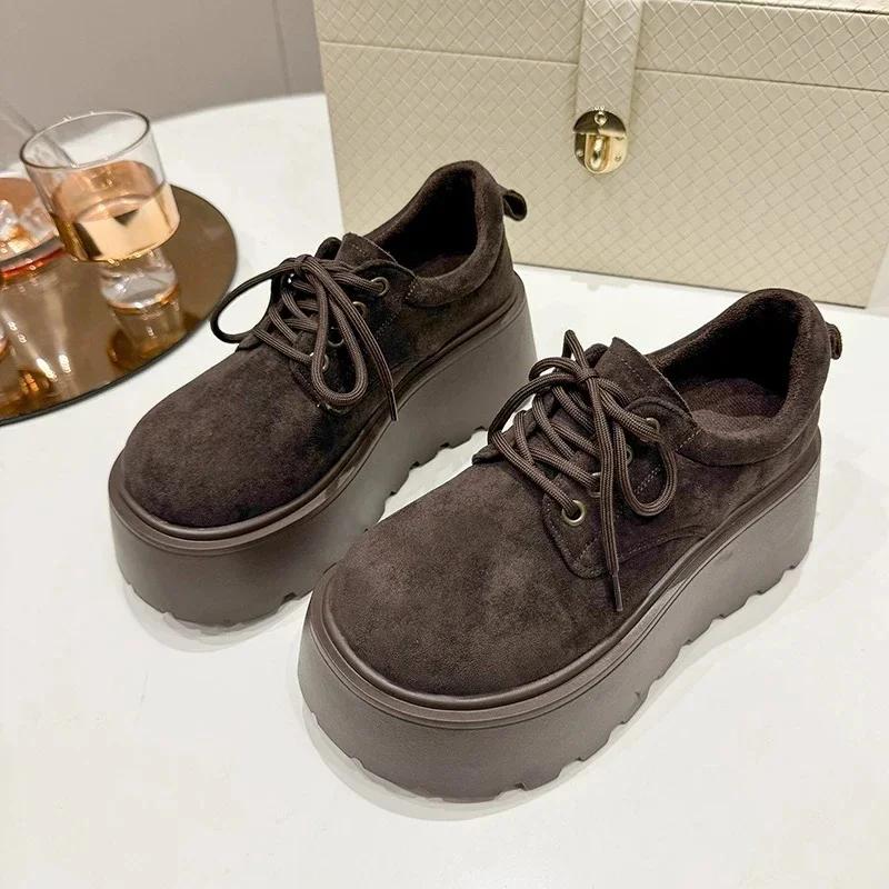 Fashion Women's Fashion Thick Sole Cotton Boots Winter New Round Head Suede Front Lace-up Anti-slip Wear-resistant Low-top Shoes