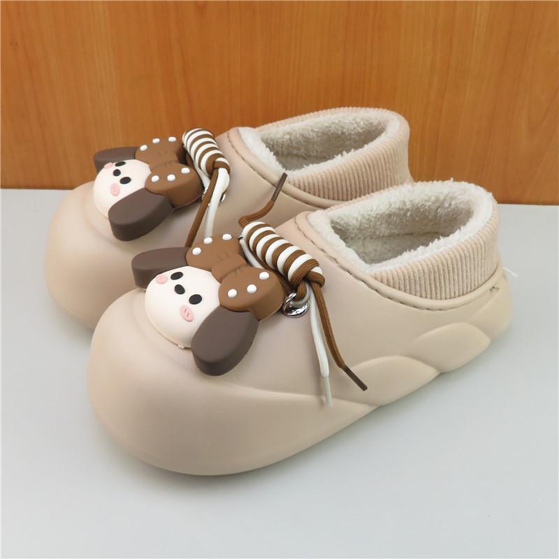 2025 Winter Women's Cartoon Wrap-Heel Non-Slip Cotton Slippers: Cute, Warm, Waterproof