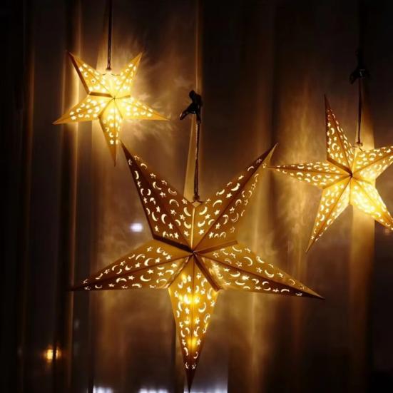 Christmas 3D Paper Star Lantern 7 Point Hollow Paper Star Lampshade Hanging Decoration for Christmas New Year Wedding Party Holiday Birthday
