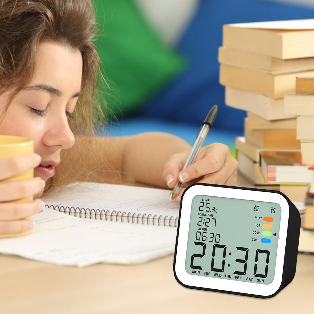Kids Student Clock Bedside LCD Digital Mute Electronic Clock with Temperature Backlight Display