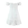 White One-Shoulder Lace Patchwork Slim Summer Dress with Cinched Waist and Short Sleeves