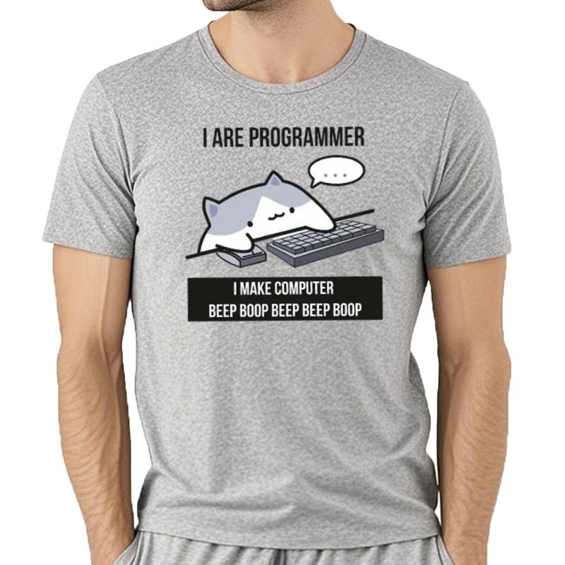 Camiseta Con Estampado De Programador De Gato Para Hombre Ropa Informal Holgada De Calle Camisa De Unisexga Corta Nove