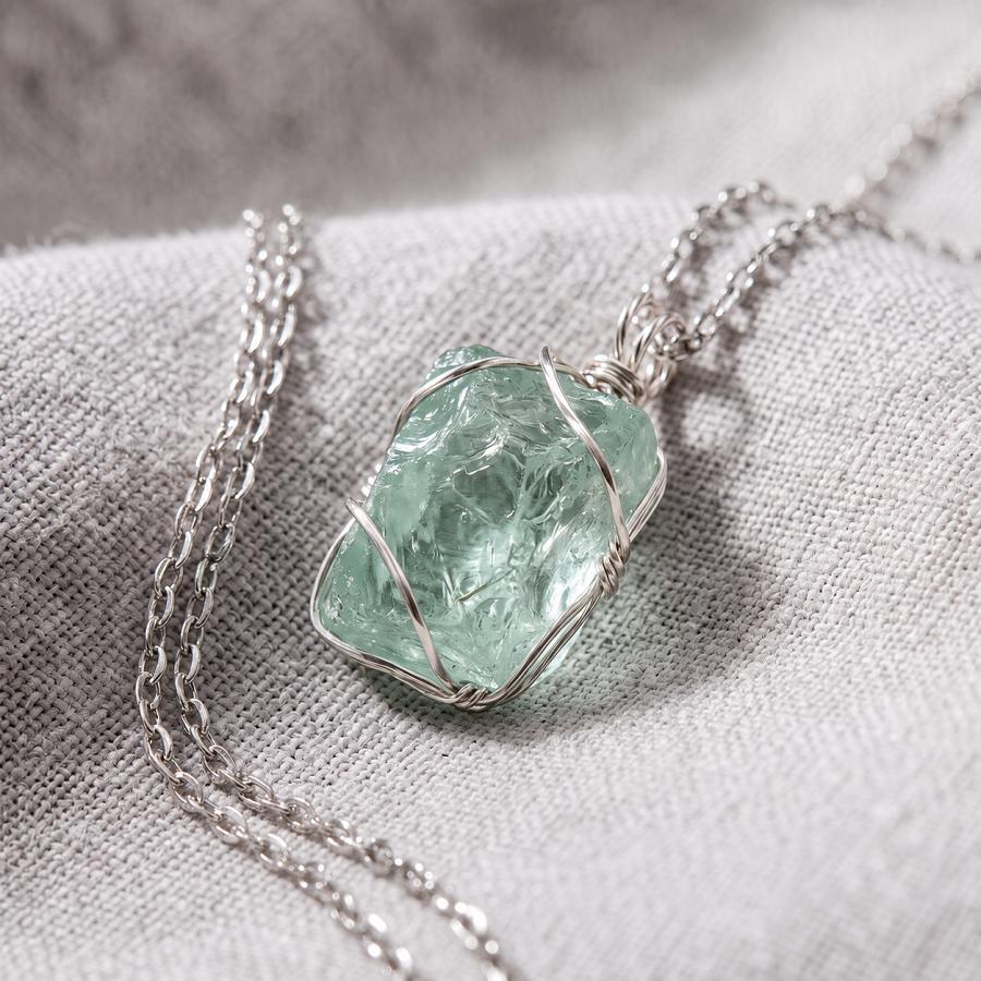 Collar de Cristal Crudo Impermeable de Acero Inoxidable 316L, Colgante de Piedra Preciosa Envuelto en Alambre Libre de Manchas, Joyería Diaria Estética Boho para Mujeres