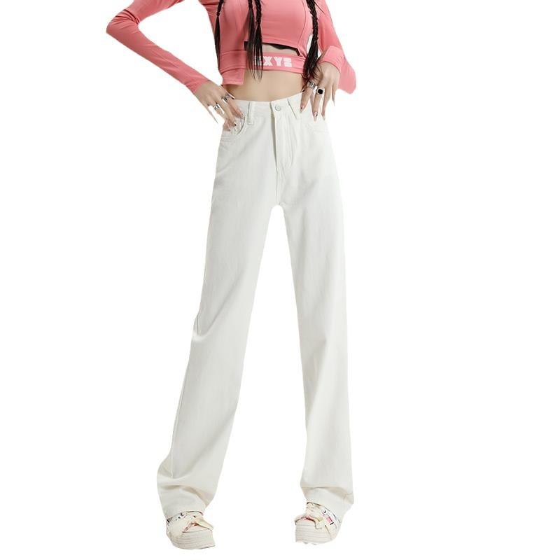 White Narrow Wide-leg Jeans for Women In Autumn and Winter, High-waisted and Thin, Small, Straight Mopping Pants for Women In Autumn