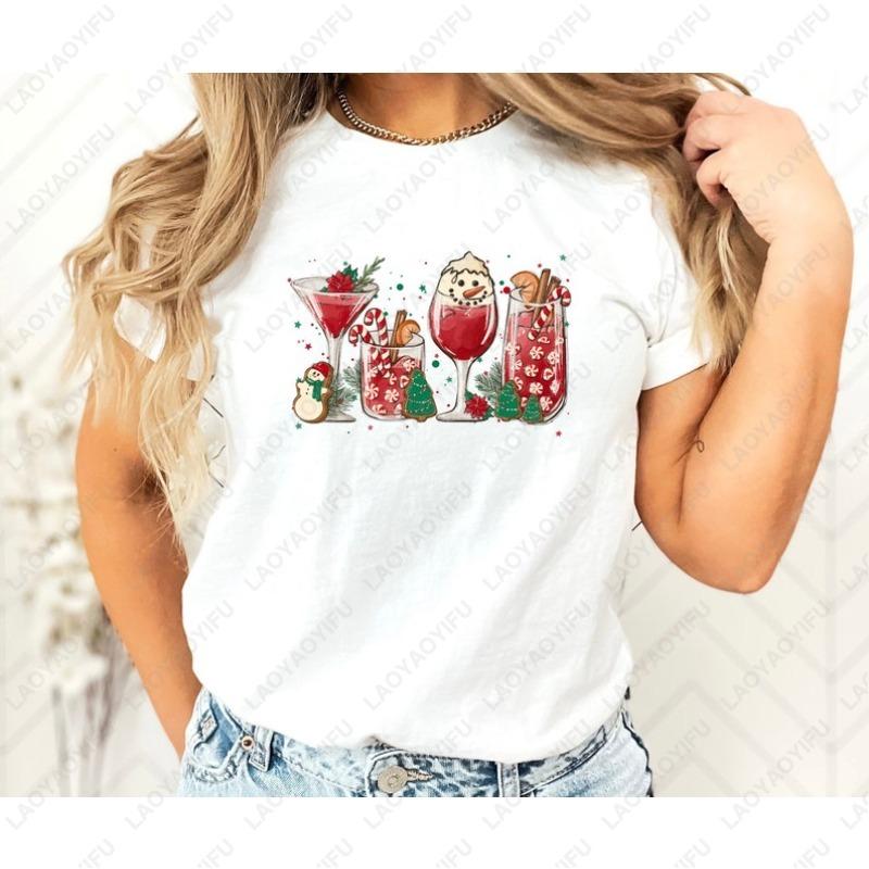 Merry Christmas Cocktails Drink Camisetas Men Women Cotton Tops Snowman New Year Xmas Festival Tees Harajuku Funny Kawaii Tshirt