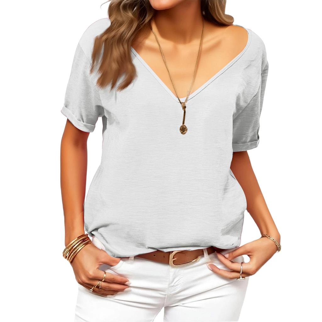 Women's Fashionable Deep V,neck Short,sleeved Color Casual Loose Top