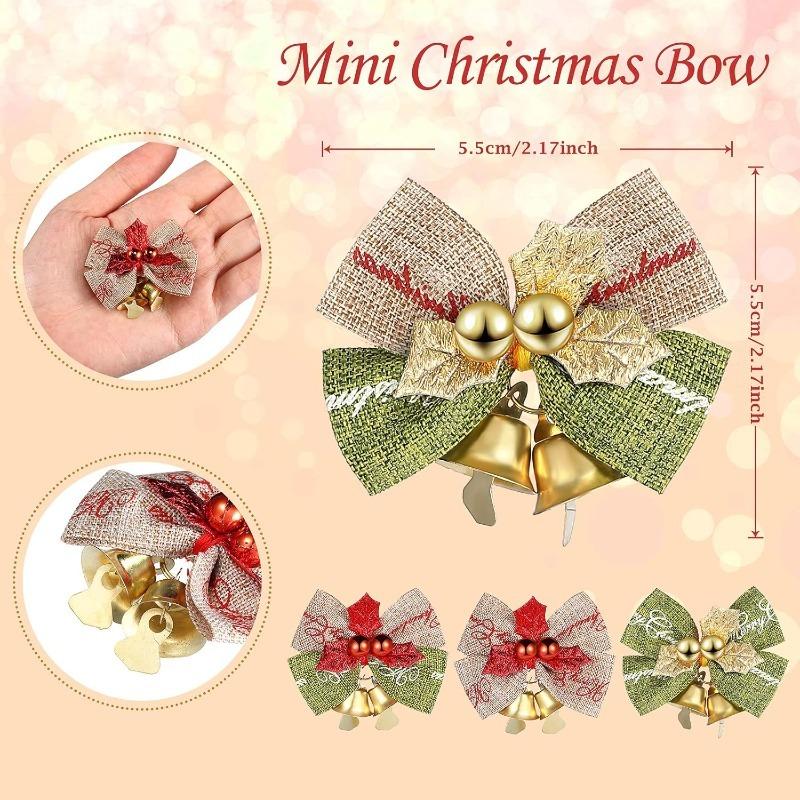 5Pcs Christmas Decor Bow Red Gold Mini Xmas Tree Hanging Bowknot for Navidad New Year Party Home Decoration DIY Wedding Decor