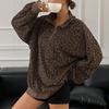 Damen Kapuzenpullover mit Kragen im Leopardenmuster, lockere Passform