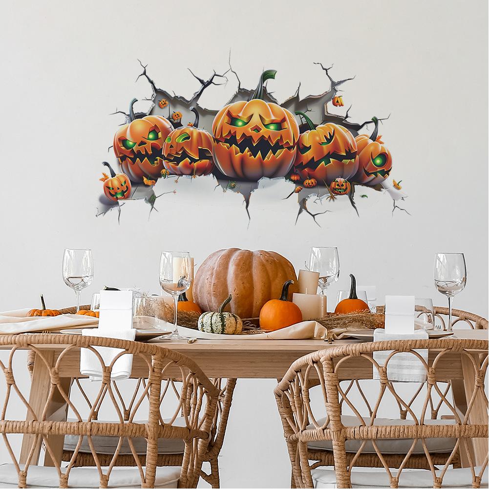 Halloween Pumpkins Wall Stickers, Creative 3D Halloween Wall Decals Peel And Stick, Removable DIY Wall Art Decor For Halloween Party Living Room Bedro