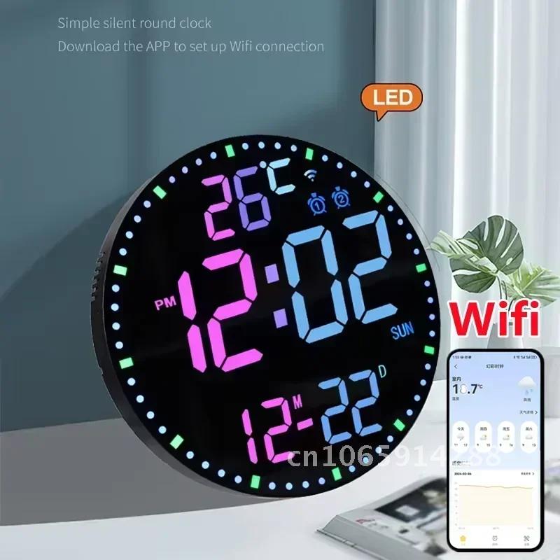 WiFi LED Heim Kalenderuhr Datumsanzeige und Steueruhr Duale Fernbedienung Wanddekoration Alarme