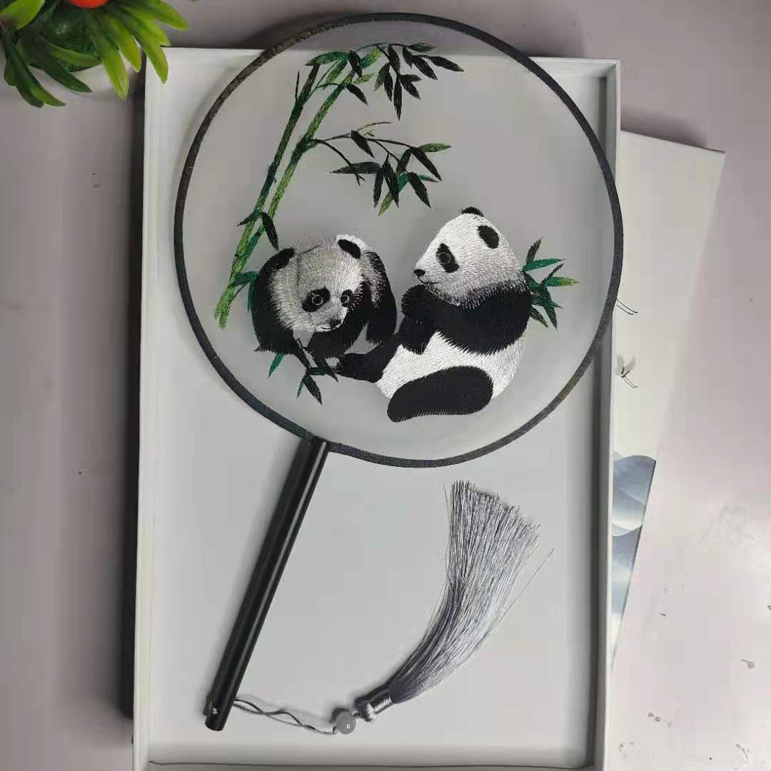 

Веер с вышивкой, имитация шелка, Сучжоуская вышивка, мяч, веер, дворцовый веер, китайский стиль, классический танцевальный веер Ханфу