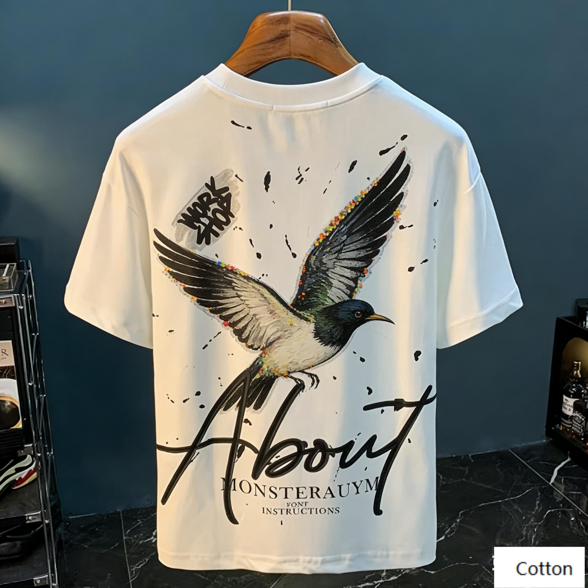

Vivid Flying Bird Art Graphic TShirt with About Lettering Loose Fit Cotton Tee Aesthetic Unisex Top Perfect for Dynamic S