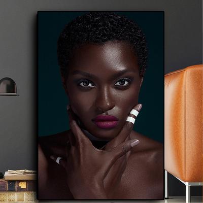Schwarze afrikanische nackte Frau mit roten Lippen, Ölgemälde auf Leinwand, Poster und Drucke, Cuadros, Wandkunstbild für Wohnzimmerdekor
