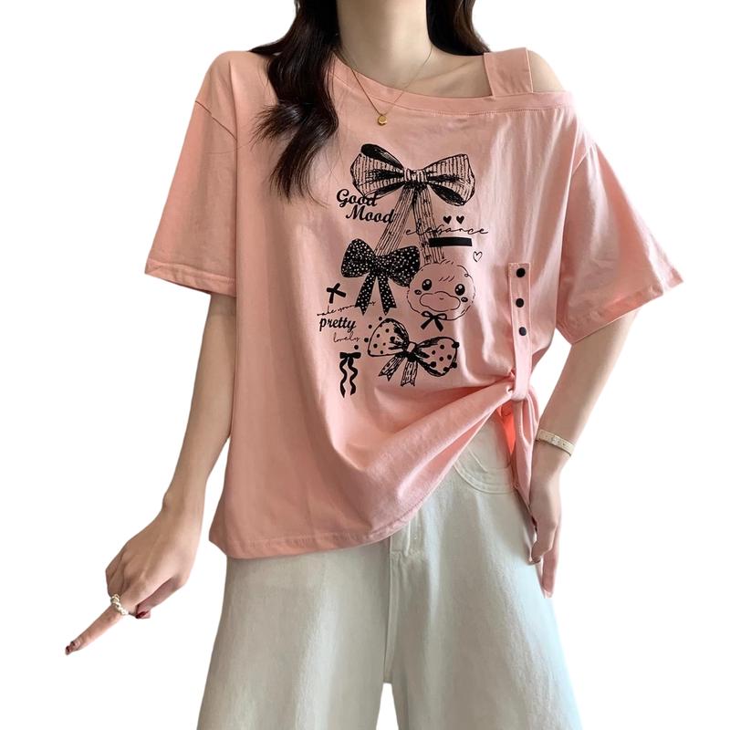 La Chapelle Women s Oblique Collar Off-Shoulder T-Shirt L