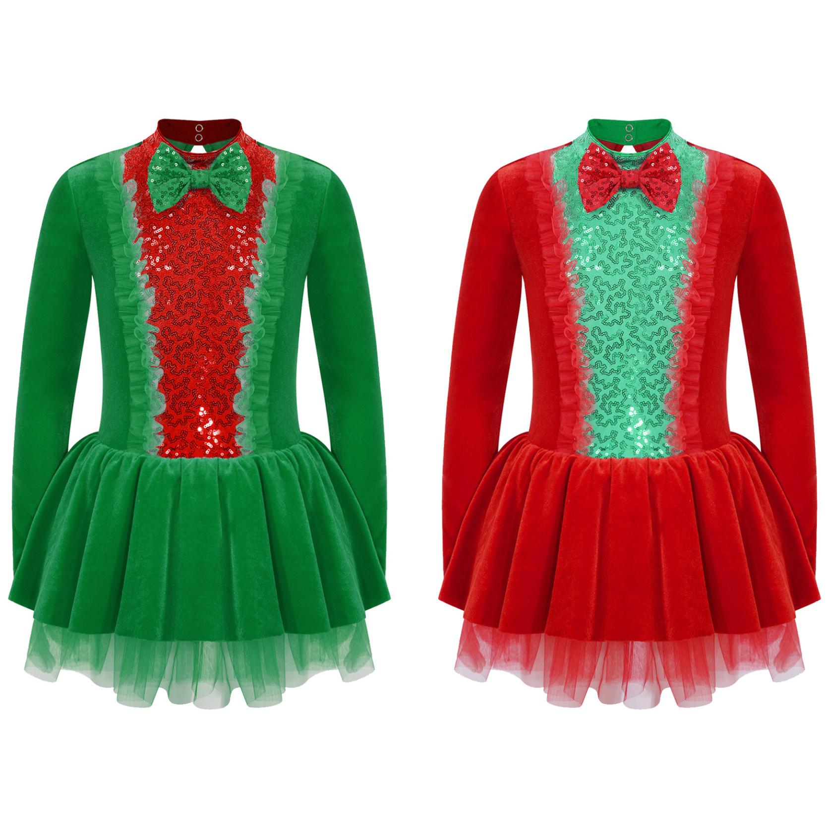 

Детский купальник-пачка с блестками для девочек, комбинезон с открытой спиной, рождественское платье для танцевального шоу, новогодний праздничный костюм для рождественской вечеринки