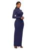 Women's Long Sleeve Solid Color Slim Fit High Neck Dress - European & American Fashion