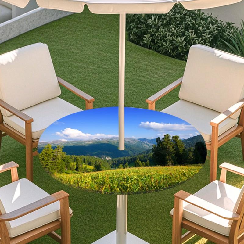 Outdoor Round Table Cover With Nature Print Waterproof Elastic Hem Patio Garden Deck