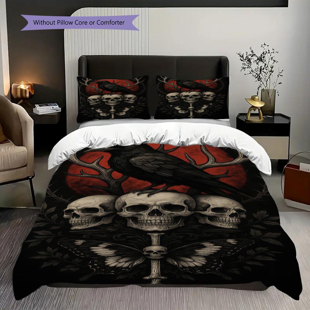 Skulls Raven Set Threepiece Set 1 Duvet Cover 2 Pillowcase Without Core Bedding Set Duvet Cover And Pillowcase Christmas Birthday Gift